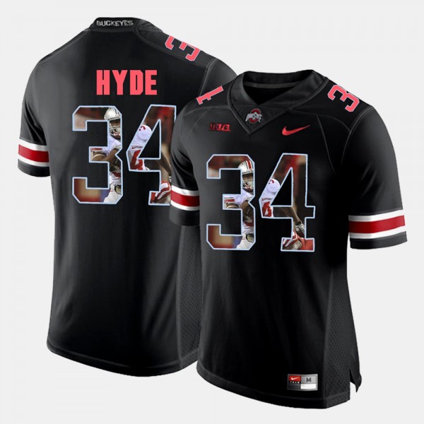 Ohio State Buckeyes CameCarlos Hyde Men's #34 Black Pictorial Fashion College Football Jersey 2404VNHN1